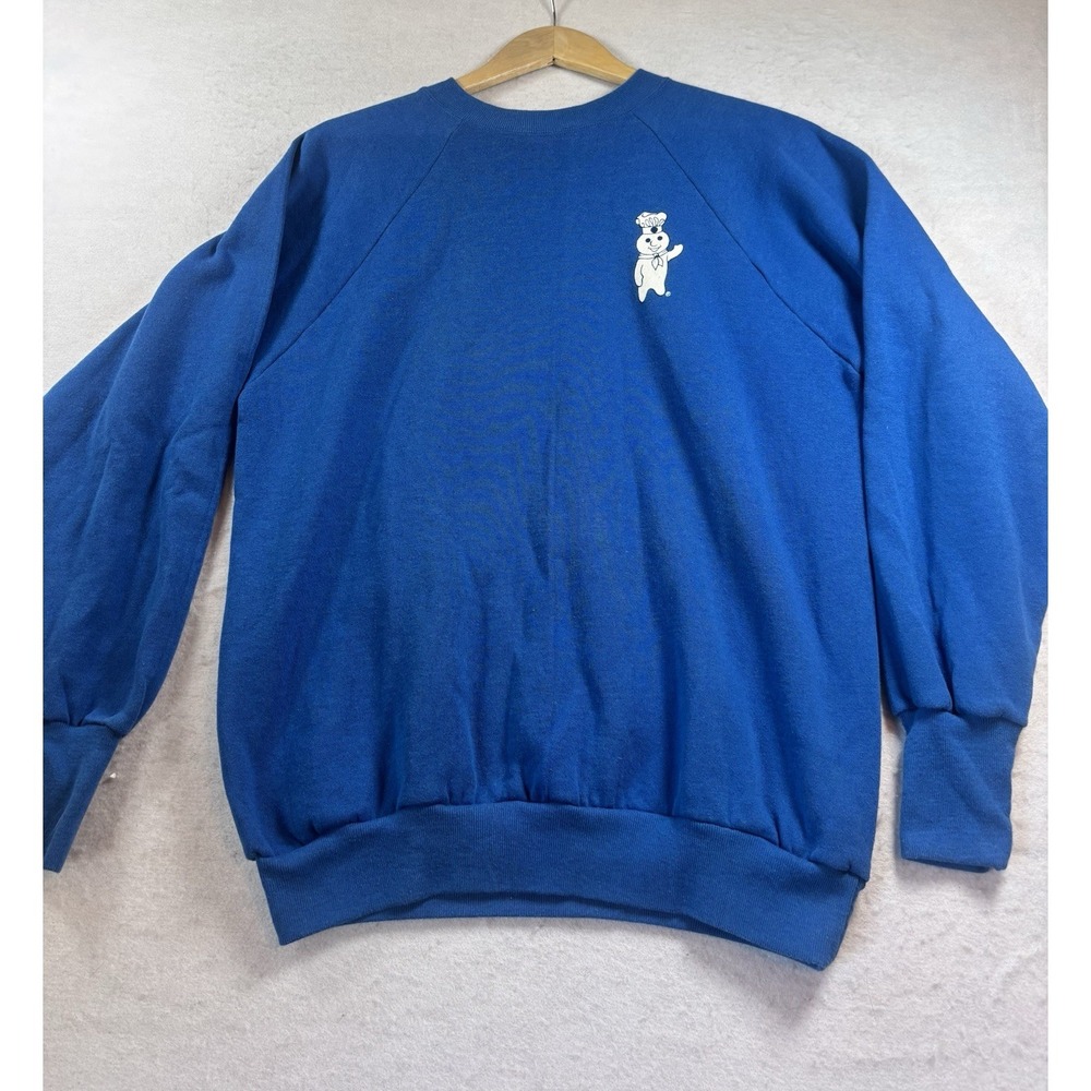 Vintage Pillsbury Doughboy Sweatshirt Size XL Royal Blue Front Logo 90s Promo